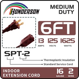 HONDERSON 3-Outlets Flat Extension Cord, Power Strip with Safety Covers, UL Listed 16/2 SPT-2 Outlet Extender, 2 Prong 16 Gauge 6FT Brown Indoor Extension Cord