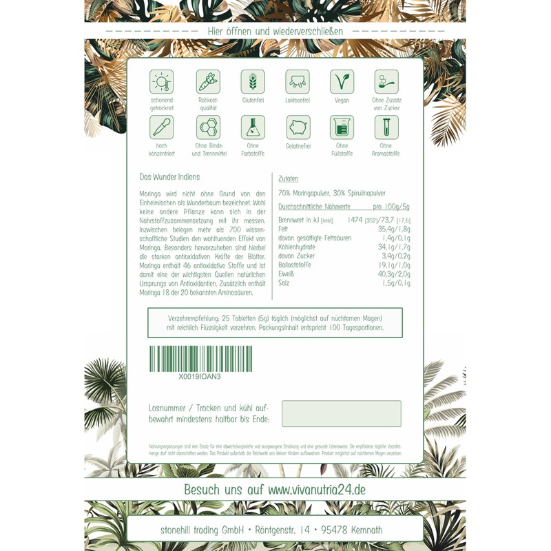 VivaNutria Moringa Pellets 2000 Pieces, 500 g, Raw Food Quality,