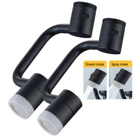 LikeHome 2 Packs Matte Black Rotating Faucet Extender Aerator, Solid Brass, Chrome Finish, Dual-Function 2-Flow Sprayer, 1080 Swivel, Easy to Install, WaterSense, NSF 61