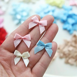 2.2cm / 0.86" Premium Tiny Sewing on Satin Ribbon Bows, Mini Ribbon Bows, Lace Ribbon Bows, in 18 Colors, Perfect for Dress Decor, Card Making, Craft Supplies (10PCS)