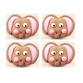 Oasis Supply Edible Fun Shapes | Edible Royal Icing Hand Painted Cookie Faces | Decorate Cakes & Cookies | Size: 2.25" | 4 Count | Elephant Face