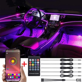 TABEN Car Neon Light Strips, 4-Piece Set with 64 Colours, Car Decoration, Mood Lighting, Interior Lighting, Waterproof, DC 12 V (1 Set)