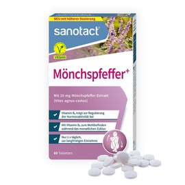 sanotact Monk's Pepper + (6 x 60 Tablets) • 6 mg Monk Pepper per Tablet • Monk Pepper with B6, Magnesium, Pantothenic Acid • Cycle Harmony & Hormone Balance • 100% Vegan • Made in Germany