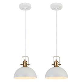 Haolaike 12 Inch Pendant Lights for Kitchen Island Matte White Farmhouse Pendant Light fixtures Adjustable Height Dome Hanging Light for Dinning Room Bedroom Hallway,2 Packs