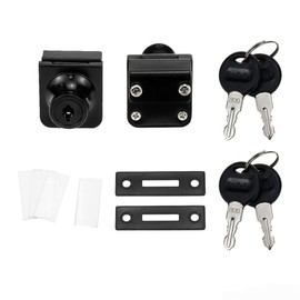 No Drill Glass Lock 2 Sets Black, for 0.2-0.3 inch Glass, Key Alike - Door to Board Mounting, Rectangular 1.38 x 1.26 Inch, Zinc Alloy for Showcase Display Cabinet or Jewelry Case