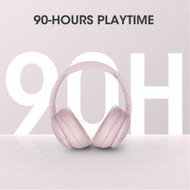 DOQAUS Bluetooth Headphones Over Ear, 90H Playtime Bluetooth 5.3 Wireless Headphones, 3 EQ Mode, HiFi Stereo Bass Headphones Wireless with Mic, Soft Earmuff,Foldable Headphone for Phone/PC(Pink)
