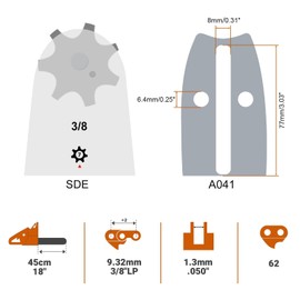 Savior 18 Inch Chainsaw Guide Bar and Chain Combo, 3/8" LP Pitch .050" Gauge 62 Drive Links Replace Oregon 180SDEA041 39272 Guide Bar, Fits Poulan Ego Greenworks Echo Kobalt and More (2 Chains+ 1 Bar)