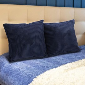 Betadistor Corduroy Cushion Covers Pack of 2 Modern Patchwork Throw Pillow Covers Soft Pillowcase Broadside Decorative Textured Cushions for Home decor Sofa Bedroom Couch 45x45cm Navy Blue，517-0350