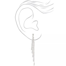 Claire’s Claires Silver Rhinestone 4 in Fringe Drop Earrings Pierced Post Prom New Years