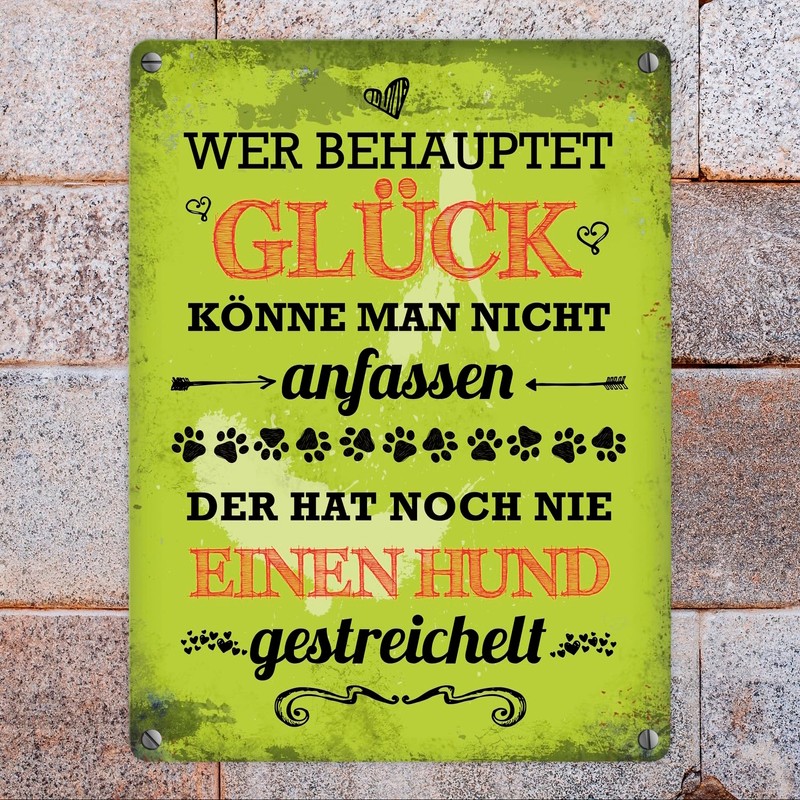 Metal Sign with Saying "Hund streicheln ist Glück" [Dog Stroke