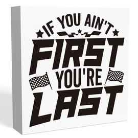 Zopedia Funny Boy Room Decor, Racing Fans Decor, If You're Not First You're Last Sign, Racing Checkered Flags Home Office Desk Decor Gifts for Racing Fans 5 X 5 Inch