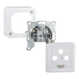 PremiumX 3 x PX3 Antenna Socket, 3-Way End Socket, Antenna Socket, Single and Junction Cable Socket, Surface-Mounted, Flush-Mounted, SAT-TV, Radio, HD Multimedia Socket