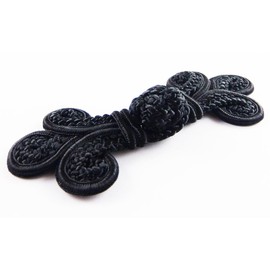 Chinese Frogs Button Closures Hook & Eye Fastener - Sewing Quilting Renaissance Dance Hawaiian Bridal Costumes Drapery Home Decor-Black-Big Double Braid Three Loop - Large Frog - 1 Pair/pk