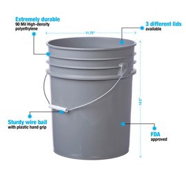 5 Gallon Grey Pail with Easy Peel Lid