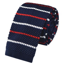 Men's Knitted Neck Tie Accessory Formal Necktie Navy Blue Red White Swiss Stripe Skinny Knit Tie For Groom