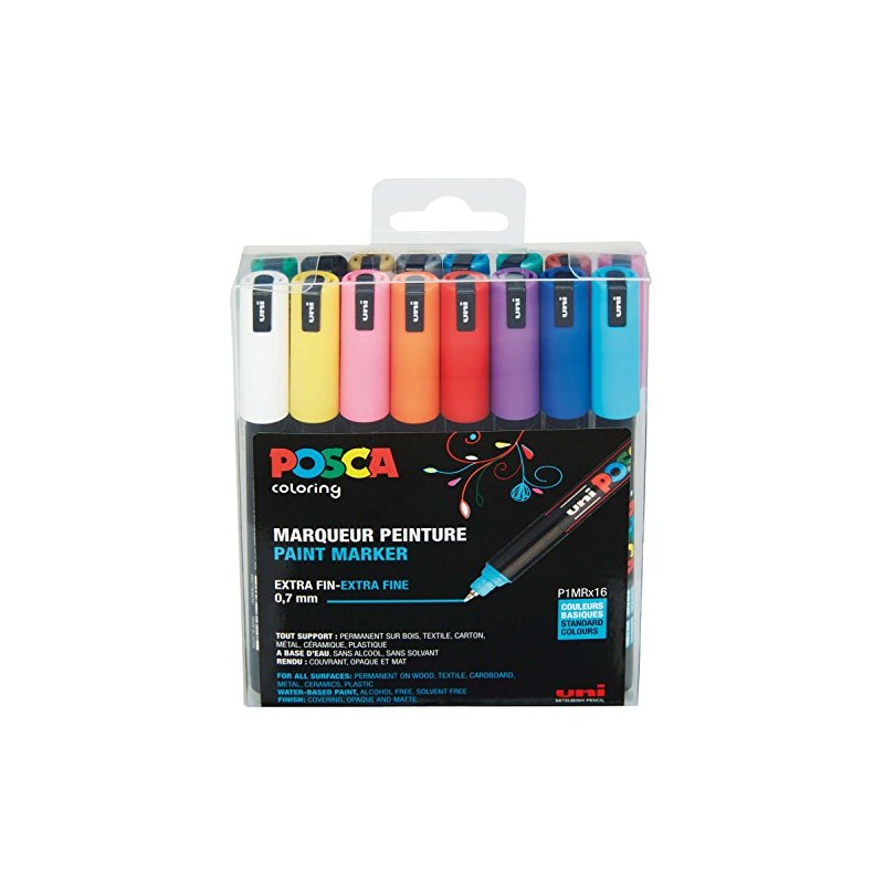 Posca PC1MR/16 Box of 16 Marker Pens Extra-Fine Assorted Colours