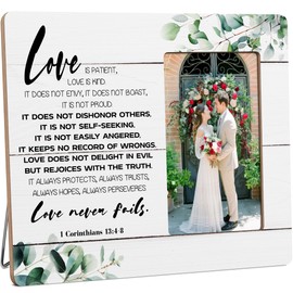 HODODAN Religious Scripture Picture Frame, Christian Wedding Gifts, Love Never Fails, Love Never Fails 1 Corinthians 13:4-8 Picture Frames, 4x6 Inch Photo