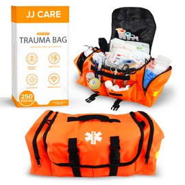 JJ CARE Trauma kit 250PCS First Responder Kit, EMT Bag with Padded Strap, Reflective Medical, Multiple Pockets, EMS First Aid Kit