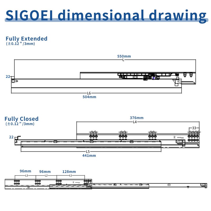 SIGOEI 22 Inch Bottom Mount Soft Close Drawer Slides Full