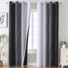 VEHEDE Colour Gradient Ombre Black and White Blackout Curtains Bedroom Curtains with Eyelets, Thermal Curtain, Cold Protection, Opaque, Living Room Thermal Curtain Against Cold, H 214 x W 132 cm, Set