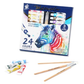 Watercolour Paint Set Professional Painting Suppliers Kit in 24 Tubes with 3 Paint Brush for Artists, Beginners, Students, Hobbyists, Adults, Children by TBC The Best Crafts