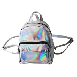 Holographic Purse Backpack Iridescent Purses for Women Hologram Flora - Chic Holographic Backpack Hologram School Shoulder Bag- Satchel for Girls (Grey)