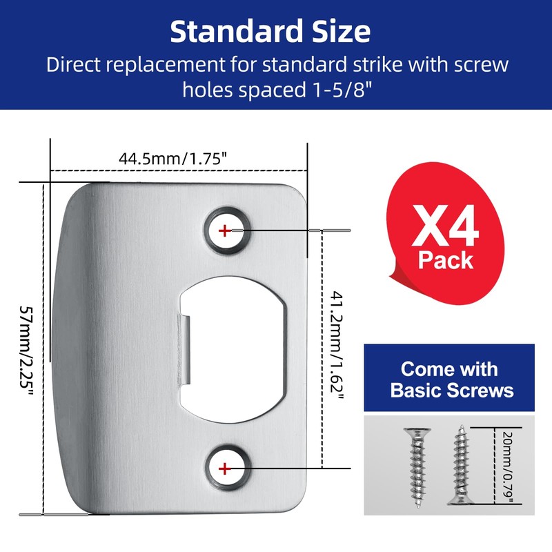 MOSECYOU Standard Door Strike Plates 2-1/4"x1-3/4", Satin Nickel, 4 Pack