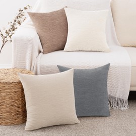 Olepangi 4 Packs Neutral Decorative Throw Pillow Covers 22x22 Inch for Living Room Couch Bed Sofa, Rustic Farmhouse Boho Home Decor, Soft Plush Chenille Square Cushion Case 55x55 cm