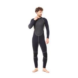 Fitcue Men Wetsuits 3mm Neoprene Wet Suit Back Front Zip Water Suit for Surfing Swimming Diving, Black, L