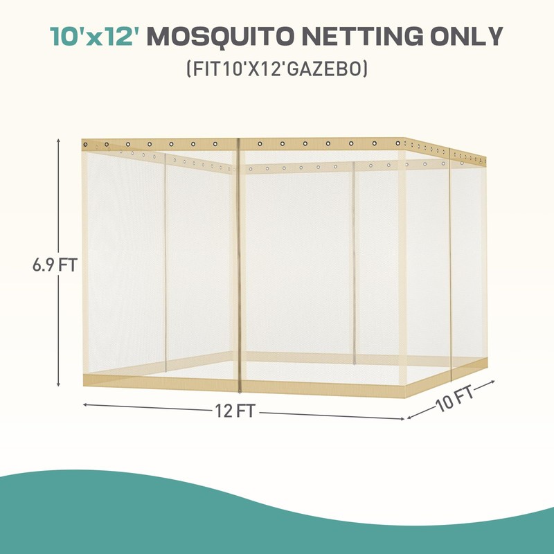 Aoodor Universal 10x10 ft Gazebo Mosquito Netting, Replacement 4-Panel Sidewalls