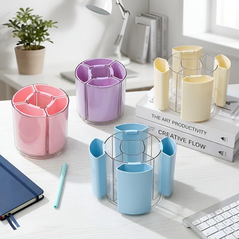 Comix 360° Rotating Pen Holder for Desk, Purple Pencil Holder
