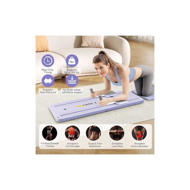 Tabla Abdominal Multifuncional,Rodillos Abdominales Plegables,con Bandas Elásticas 38 lbs en