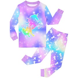 Nidoul Girls Pajamas Toddler Kids Long Sleeve 2 Piece Pjs Set Unicorn Jammies Snug Fit Sleepwear Size 7-8