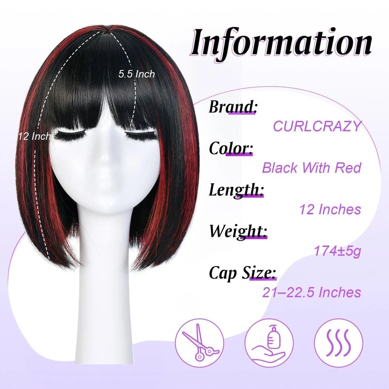 CURLCRAZY Bob Wig With Bangs Short Bob Wigs for Women