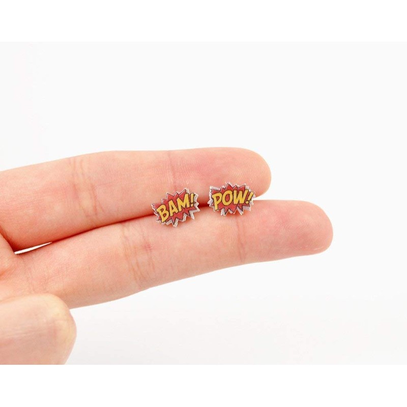 Handmade Bam Pow Comic Book Stud Earrings