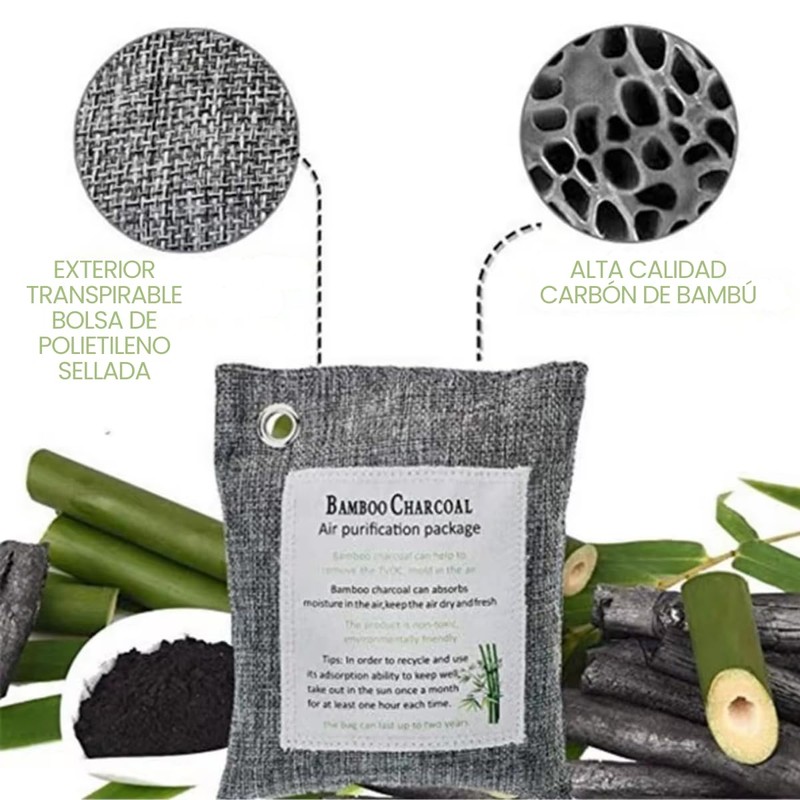 Kit bolsas Purificadoras Carbón Activado 100% Natural Biodegradable Bambú Remueve