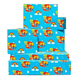 CENTRAL 23 Baptism Wrapping Paper - 6 Sheets Of Birthday Gift Wrap - Noah's Ark - Giraffe Monkey Elephant Lion Bird - Kids Wrapping Paper - Baby Shower Wrapping Paper - Recyclable