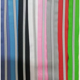 #5 Zippers,Silver Teeth Nylon Zipper by The Yard,24 Yards Zipper Tape with 24PCS Pulls for Tailor Sewing Crafts (8 Color-3 Yards Tape)