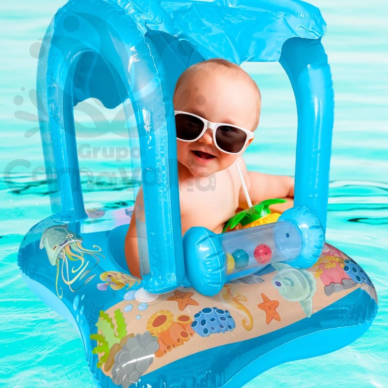 Grupo Carnavallia Salvavidas Inflable Infantil Azul Con Techo Para Bebé