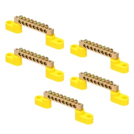 QUARKZMAN Ground Bus Bar Terminal Grounding Bar Brass 8 Positions Grounding Bars Block for Electric Box, Yellow Pack of 5