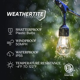 Brightech Ambience Pro Solar Powered Outdoor String Lights, 48 ft Commercial Grade Waterproof Patio Lights, Shatterproof LED String Lights for Outside, Porch - 15 Edison Bulbs, 1W Warm White
