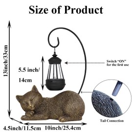 Abia Jaeia Solar Garden Statue with LED Lights - Cute Sleep Cat Sculpture, Waterproof Resin Ornament for Lawn, Patio, Yard, Balcony & Home Decor, Solar Powered Light for Outdoor and Indoor Spaces