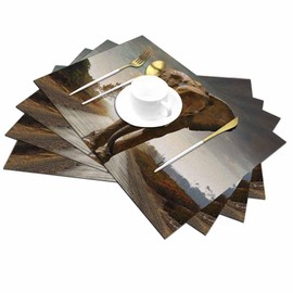 Walmsco Placemats African Retro Elephant Animal Decor For Dining Room Kitchen Table,Waterproof Non-Slip Washable Heat Resistant Placemats,Set of 4,12"x18"