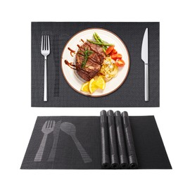 ASYOUWISH Set of 6 PVC Kitchen Table Place Mats, Non-Slip and Washable? Ecological, Ideal for the Kitchen Black