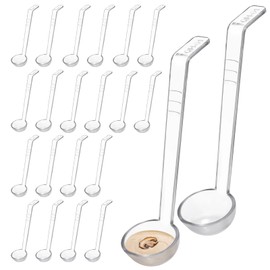 Coloch 20 Pack 1oz Plastic Small Ladle, 7 Inch Clear Mini Ladle Long Handle Punch Bowl Ladle Mini Serving Spoon for Juice, Topping, Dressing, Soup, Gravy, Pouch Bowl, Cocktail