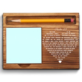 Psalm 23 Sticky Note Holder, The Lord is My Shepherd Christian Gifts, Religious Wooden Desk Accessories for Men Women Coworkers, Bible Verse Inspirational Prayer Note Pad Holder ZSS80