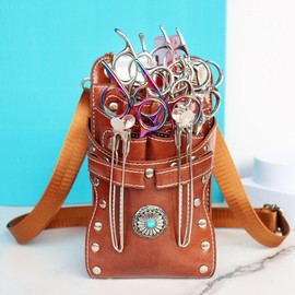 Hairdressing Waist Bag,Retro Hairdressing Scissor Bag,Scissor Holster,Pet Groomer Scissor Bag for Salon (Coffee)