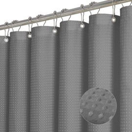 ROLIZOE Grey Shower Curtain - 256GSM Luxury Weighted Waffle Textured Heavy Duty Thick Fabric Shower Curtains with Stainless Steel Hooks for Bathroom, Superior Water Resistant, 183W x 183H, Grey