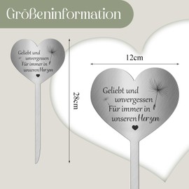 Photect Grave Stake 304 Stainless Steel Heart with Saying Geliebt und Unvergessen Für Immer in Unseren Herzen Heart Grave Decoration Weatherproof Frost Resistant Grave Decoration for Memory Keepsake