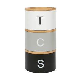 Harbour Housewares Stackable Tea Coffee Sugar Canisters with Bamboo Lids - Monochrome - Stacking 3pc Tea Coffee and Sugar Canisters Set Airtight Kitchen Organiser Food Storage Jars